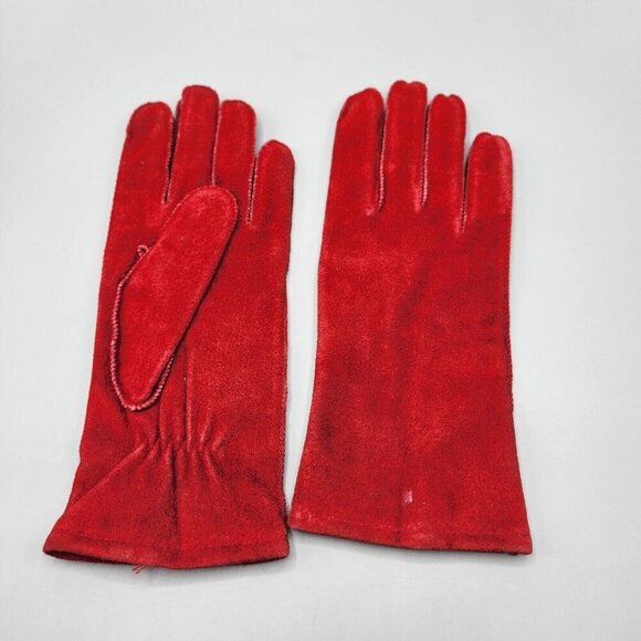 Fownes Red Suede Gloves Women's Size L Lined 10" Wrist Length WPL 9522 - Picture 2 of 8
